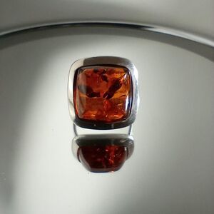 Vintage Square Baltic Amber and Solid Sterling Silver